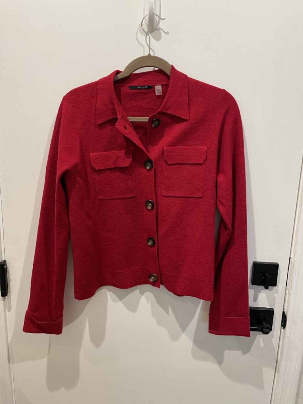 Tahari Red Button Front Cardigan Sweater Jacket - Size Medium